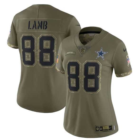 Women's Dallas Cowboys #88 CeeDee Lamb 2022 Olive Salute To Service Limited Stitched Jersey(Run Small) Dyin